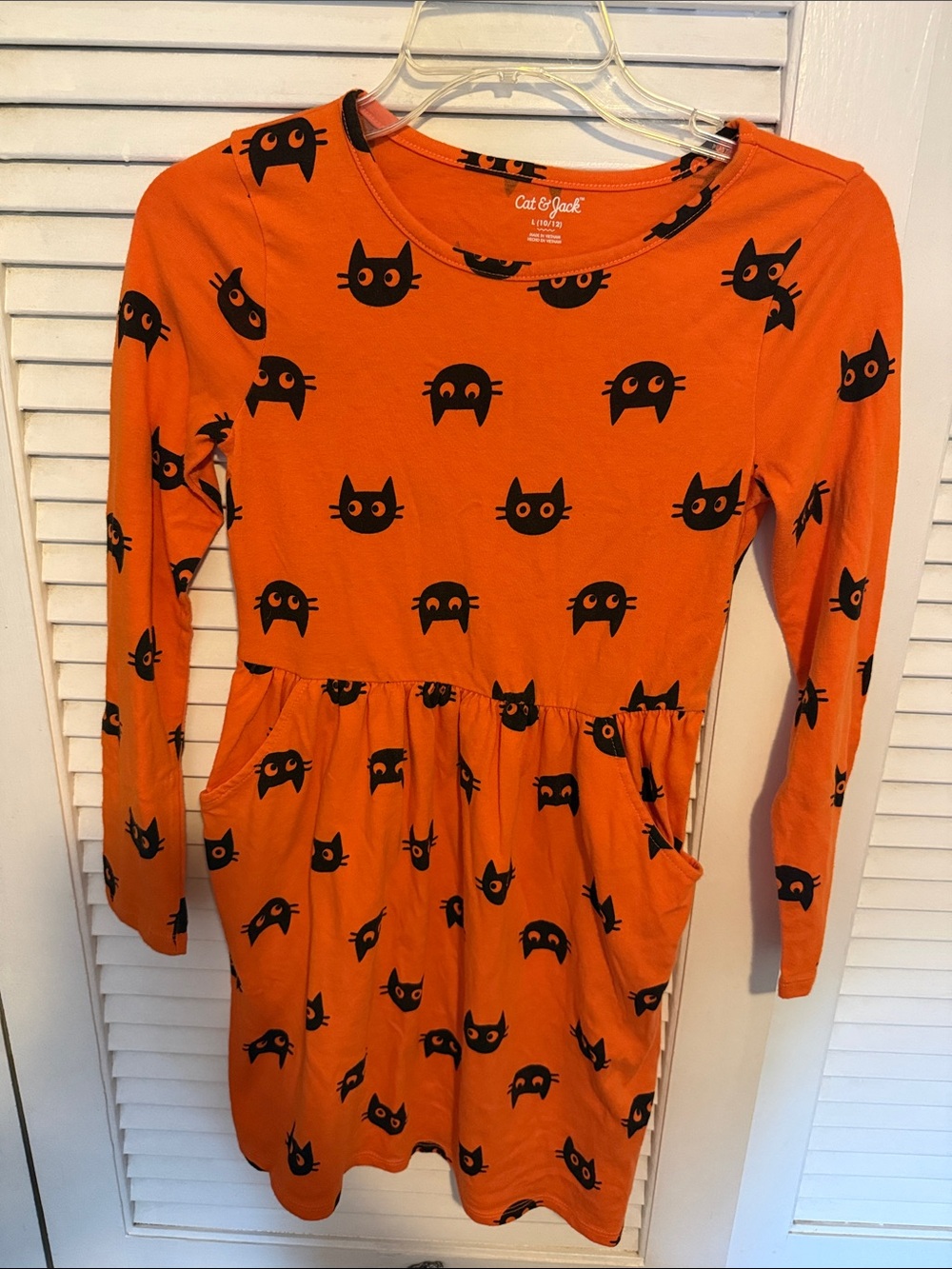 Cat & Jack Orange Long-Sleeve Cat Face Print Dress
